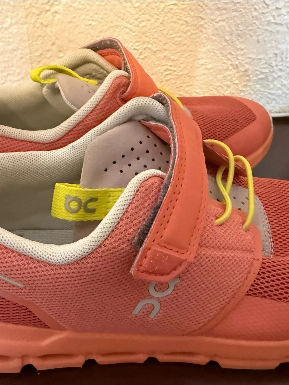 Coral Pink Kids Athletic Sneakers with Yellow Accents
